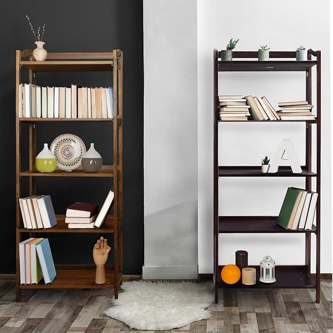 Casual Home Stratford 5-Shelf Folding Bookcase-Warm Brown - LeafyLoom