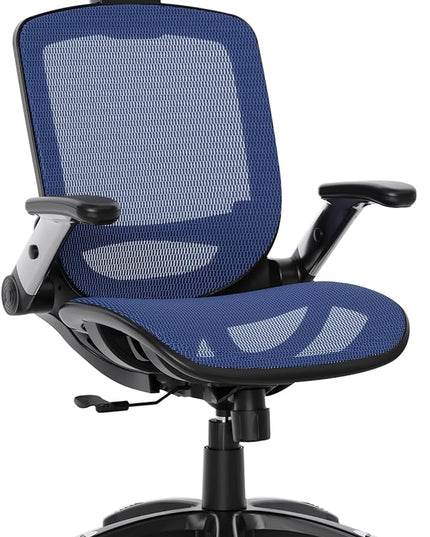 GABRYLLY Ergonomic Office Chair, High Back Mesh Desk Chair with Adjustable Headrest, Flip-Up Arms, 90-120° Tilt Lock, Lumbar Support and Comfy Seat, Swivel Computer Task Chair, Blue - LeafyLoom