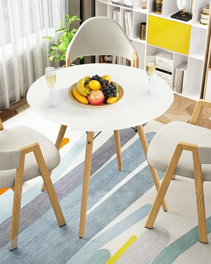 FurnitureR Dining Table Round 31.5 Inch with Wooden Legs Modern Multifunctional Table for Home Kitchen Living Room Corner Small Spaces Leisure, White - LeafyLoom