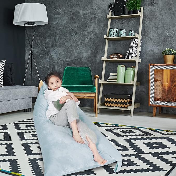 Stuffed Animal Storage Bean Bag Chair Cover, Velvet Grey Plush Toy Storage Stuff and Sit Seat for Kids/Teens/Adults, 52" x 31" Extra Large Triangle Floor Sofa, 200L/52Gal, Cover Only - LeafyLoom