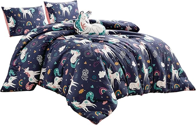 for Kids Unicorn Magic 4-Piece Comforter Set - Beautiful Motif Design Bedding Set with Embrodery Print - LeafyLoom