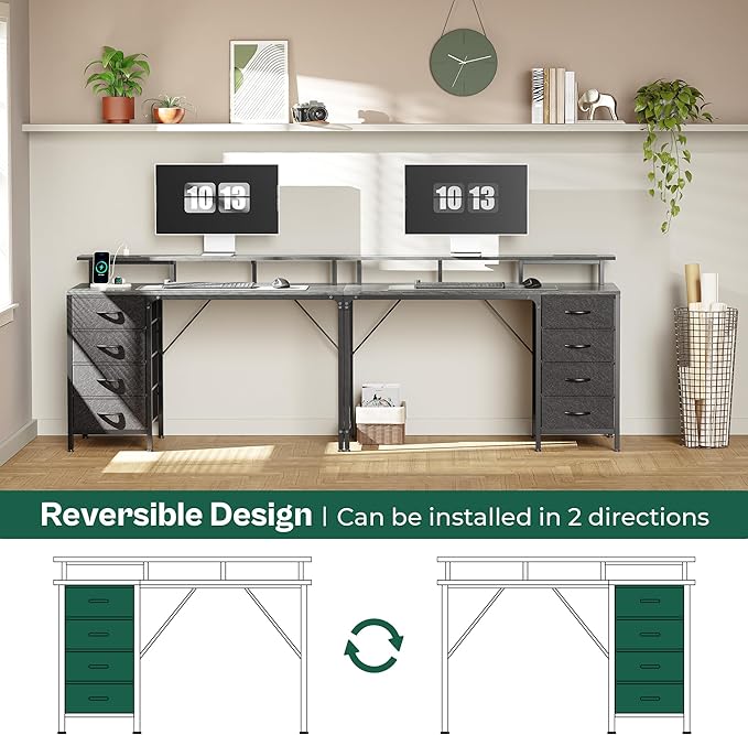 47 Inch Computer Desk with Power Outlets and LED Lights, Gaming Desk with 4 Drawers, Office Desk with Monitor Stand, Study Desk Work Desk for Home Office, Small Spaces, Gray - LeafyLoom