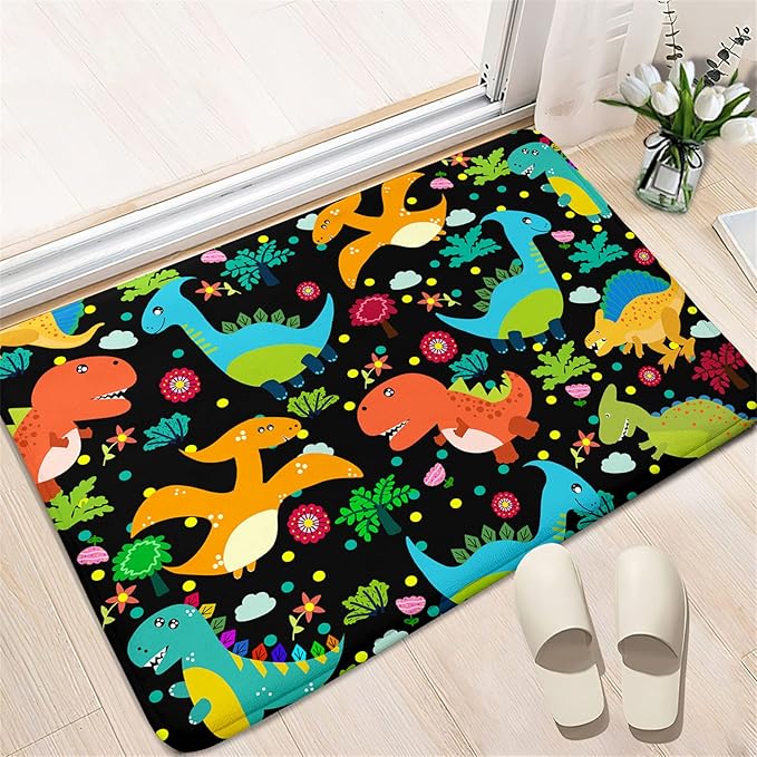 Dino Rugs for Boys Room Kids Play Rug Dinosaur Play Rug Dinosaur Carpet Dinosaur Rug Dinosaur Cartoon Carpet for Boys and Girls Bedroom Classroom,Black 2'×3' - LeafyLoom