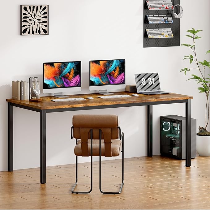 Need Large Computer Desk 70.8 x 31.5 inches Conference Table Large Office Desk Writing Table Workstation for Home Office,Rustic Brown & Black 10FJGSAC3-180FG-ND - LeafyLoom