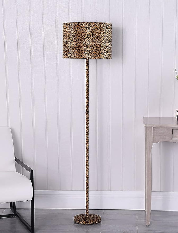 Ore International HBL2422 59" in Faux Suede Leopard Print Floor Lamp - LeafyLoom