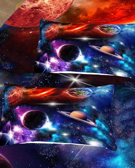 NINENINE Space Bedding Set Full Size for Girls Boys Kids,Purple Galaxy Comforter Set Outer Space Earth Planets Stars Theme Solar Galaxy Bedding System Bed Set with 1 Space Comforter 2 Pillowcases… - LeafyLoom
