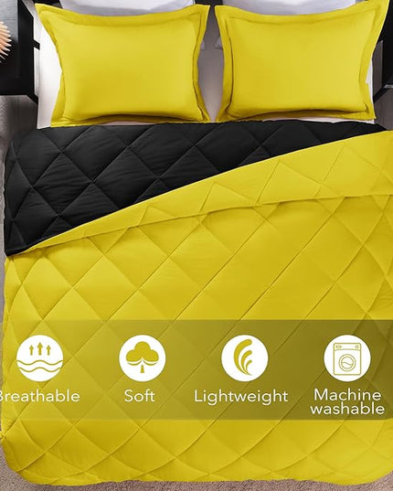 downluxe Queen Comforter Set - Lemon and Black Queen Comforter, Soft Bedding Sets for All Seasons -3 Pieces - 1 Comforter (88"x92") and 2 Pillow Shams(20"x26") - LeafyLoom