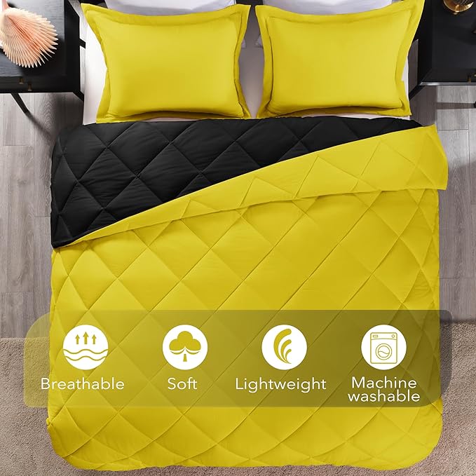 downluxe Queen Comforter Set - Lemon and Black Queen Comforter, Soft Bedding Sets for All Seasons -3 Pieces - 1 Comforter (88"x92") and 2 Pillow Shams(20"x26") - LeafyLoom