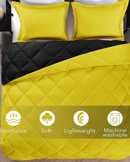 downluxe Twin Comforter Set - Lemon and Black Twin Comforter, Soft Bedding Sets for All Seasons -2 Pieces - 1 Comforter (66"x92") and 1 Pillow Sham(20"x26") - LeafyLoom