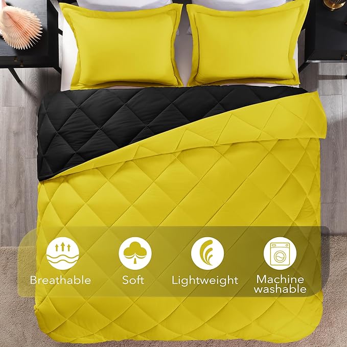 downluxe Twin Comforter Set - Lemon and Black Twin Comforter, Soft Bedding Sets for All Seasons -2 Pieces - 1 Comforter (66"x92") and 1 Pillow Sham(20"x26") - LeafyLoom