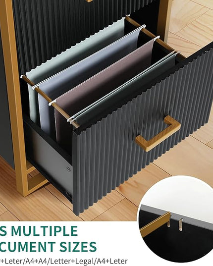 YITAHOME 2 Drawer File Cabinet, Lateral Filing Cabinet for Home Office, Black and Gold - LeafyLoom