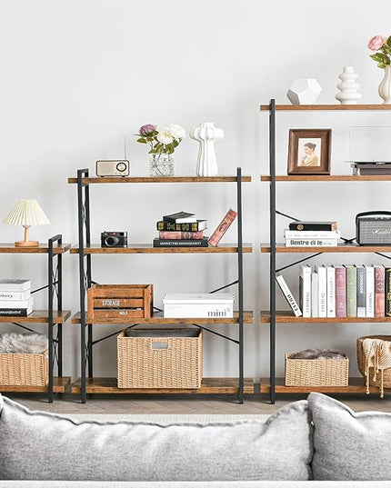 HCHQHS Bookshelf, 5-Tier Industrial Bookcase, Rustic Open Book Shelf, Freestanding Tall Bookshelves with Metal Frame - LeafyLoom