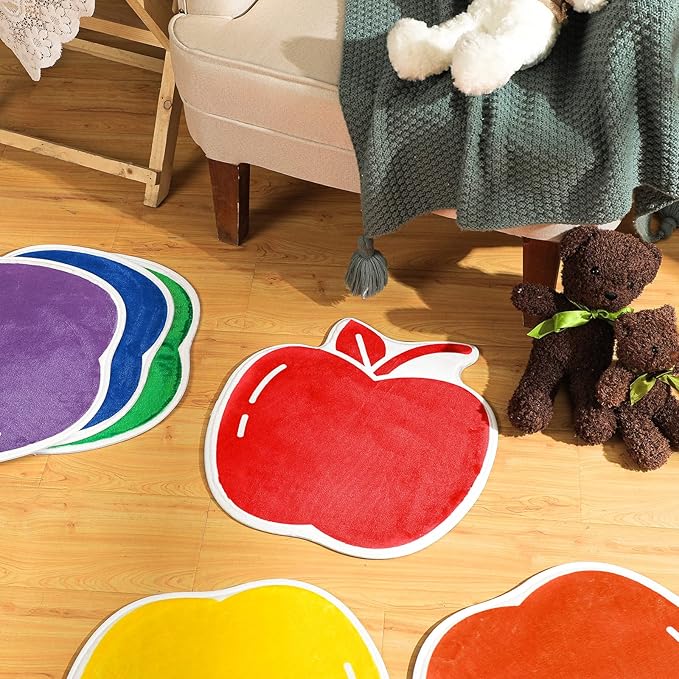 Shellwei 24 Pcs Kids Carpet Circle Seats 18 inch Print Pillow Circle Children's Mats Rug Mats Round Soft Floor Mat for Home School Classroom Story Time Group Activity Play Areas (Apple) - LeafyLoom