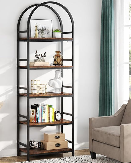 Tribesigns 5-Tier Open Bookshelf, 74.4" Wood Bookcase Storage Shelves with Metal Frame, Freestanding Display Rack Tall Shelving Unit for Office, Bedroom, Living Room, Easy Assembly(Brown, 1PC) - LeafyLoom