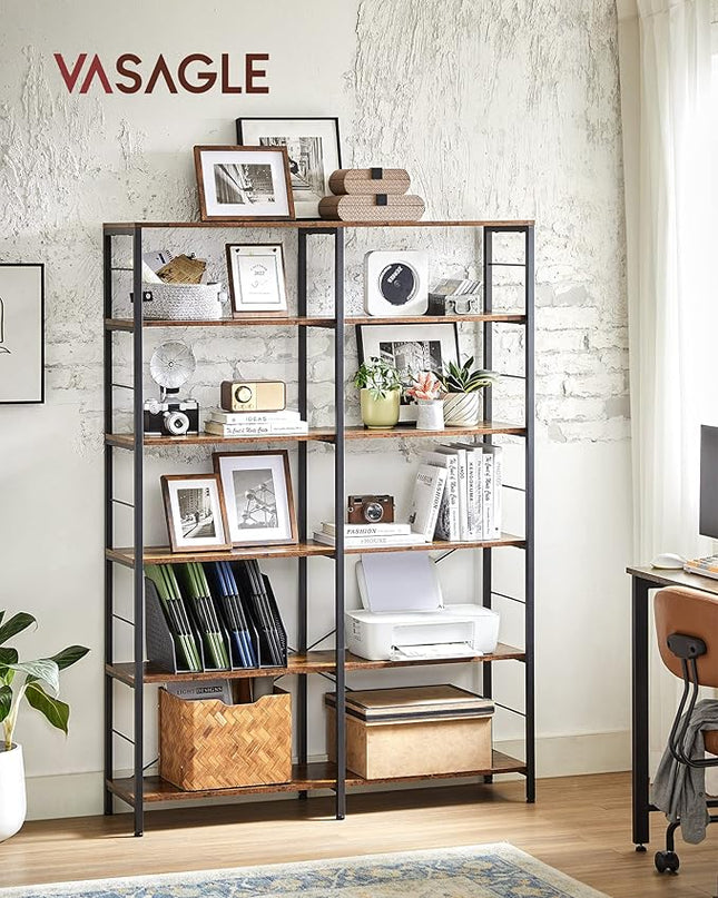 VASAGLE 6-Tier Tall Bookshelf, Bookcase, Large Metal Shelf, 11.8 x 47.2 x 67.9 Inches, for Living Room, Kitchen, Pantry, Study, Home Office, Rustic Brown and Black ULLS114B01 - LeafyLoom
