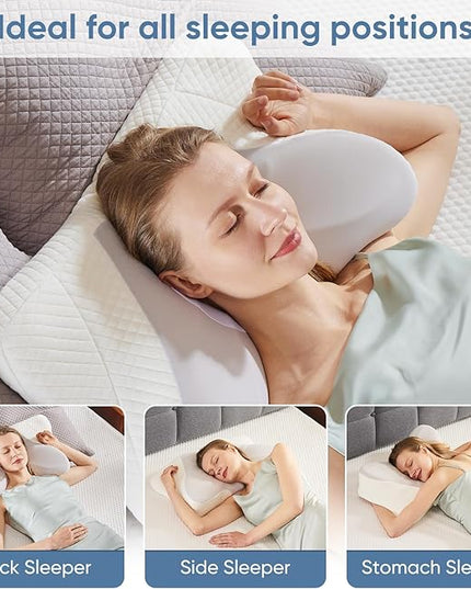 JHK Contour Neck Pillows for Neck Pain Relief, Ergonomic Cervical Neck Pillow, Memory Foam Orthopedic Bed Pillow for Side Back Stomach Sleeper, Cooling Pillow with Breathable Pillowcase - LeafyLoom