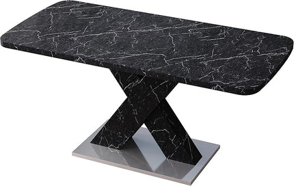 NicBex 62.99Inch Expandable Dining Table,Modern Kitchen Table with White Marble Tabletop and MDF White X-Shape Legs for 6 to 8,Large Dining Room Table for Kitchen,Meeting Room and Living Room,Black - LeafyLoom