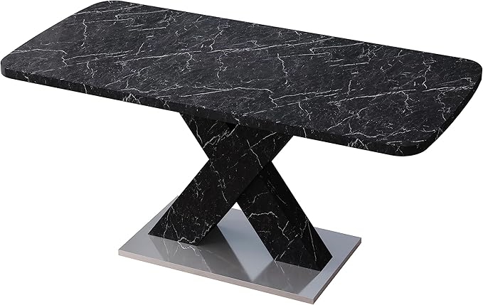 NicBex 62.99Inch Expandable Dining Table,Modern Kitchen Table with White Marble Tabletop and MDF White X-Shape Legs for 6 to 8,Large Dining Room Table for Kitchen,Meeting Room and Living Room,Black - LeafyLoom