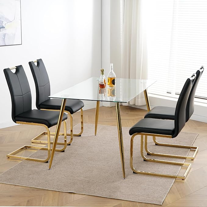 NicBex Haerin-SD-00371-LWJ Dining Chairs, 16.5"x17.9"x38.2", Black and Gold - LeafyLoom