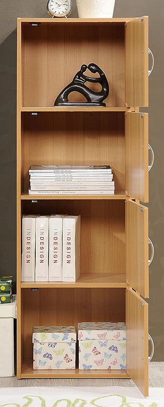 HODEDAH IMPORT 4-Shelf Bookcase Cabinet, Beech - LeafyLoom