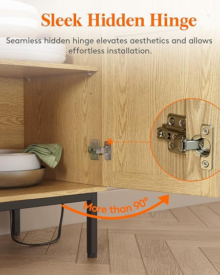 Lifewit Rattan Sideboard Buffet Cabinet, Console Table with Power Outlet, Credenza, Storage Cabinet, Coffee Bar Cabinet for Kitchen, Dining Room, Living Room, Entryway, 4 Doors, Natural - LeafyLoom