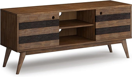 SIMPLIHOME Clarkson SOLID ACACIA WOOD 60 Inch Wide Mid Century Design TV Media Stand in Rustic Natural Aged Brown for TVs up to 65 Inches, For the Living Room and Entertainment Center - LeafyLoom