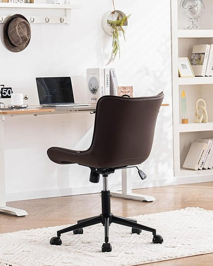 YOUNIKE Armless Office Chair with Wheels Swivel Rolling Desk Chair Leather Upholstered Adjustable Computer Task Chair Modern Rocking Recline Gaming Chair Brown - LeafyLoom