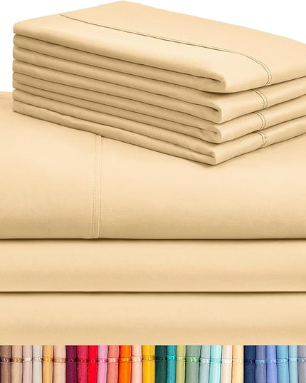 LuxClub 7 PC Split King Sheet Set, Breathable Luxury Bed Sheets, Deep Pockets 18" Eco Friendly Wrinkle Free Cooling Sheets Machine Washable Hotel Bedding Silky Soft - Yellow Split King - LeafyLoom