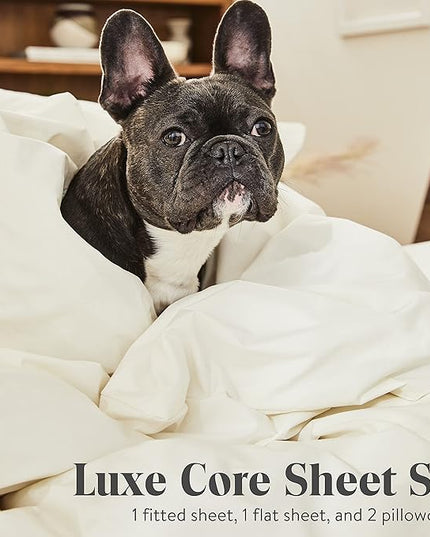 Brooklinen Luxury Sateen 4 Piece Sheet Set - 100% Cotton, Twin XL Size in Cream - 1 Fitted Sheet, 1 Flat Sheet, 2 Pillowcases | Best Luxury Sheets - LeafyLoom