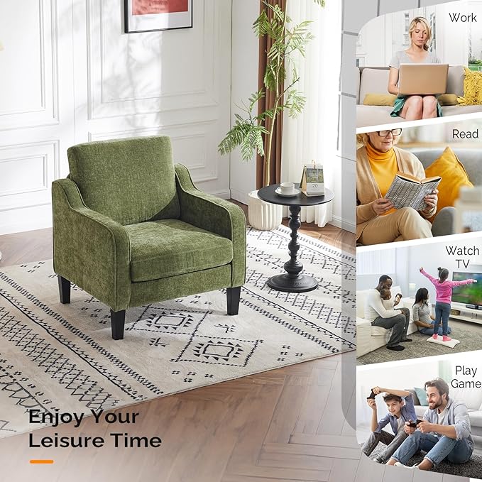 VINGLI Accent Chair for Living Room Chairs Olive Green Reading Chair for Bedroom Scooped Arm Chair Mid Century Modern Accent Chairs Upholstered Comfy Chair for Apartment, Waiting Room - LeafyLoom