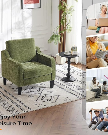 VINGLI Accent Chairs Set of 2 Living Room Chairs Olive Green Reading Chair for Bedroom Scooped Arm Chair Mid Century Modern Accent Chairs Upholstered Comfy Chair for Apartment, Waiting Room - LeafyLoom