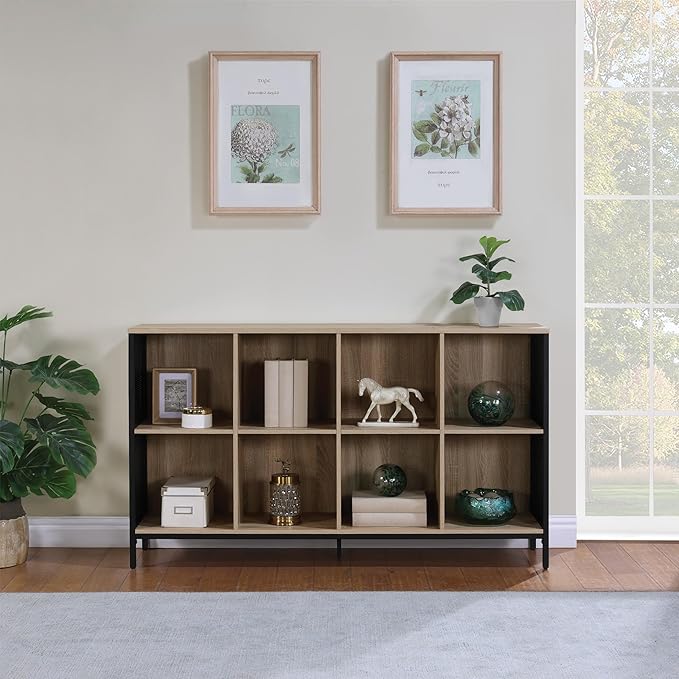 OSP Home Furnishings Ace Contemporary Modern Storage Cube Bookcase, 8 Cubes, River Oak Finish - LeafyLoom