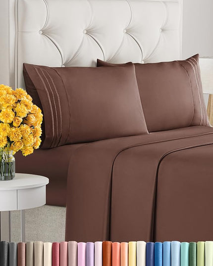 Cal King Size 4 Piece Sheet Set - Comfy Breathable & Cooling Sheets - Hotel Luxury Bed Sheets for Women & Men - Deep Pockets, Easy-Fit, Extra Soft & Wrinkle Free Sheets - Brown Oeko-Tex Bed Sheet Set - LeafyLoom