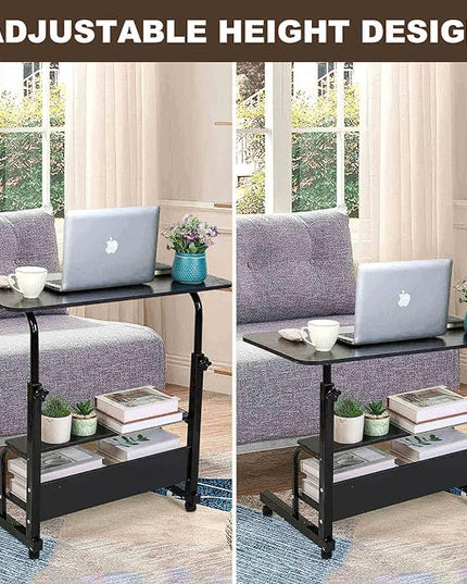 Adjustable Height Mobile Computer Desk for Small Space Rolling Desk with Wheels Desk Home Office Study Desk Portable for Bedrooms Work Desk Size 31.5x15.7 Inch Black with Storage Gaming Table B - LeafyLoom