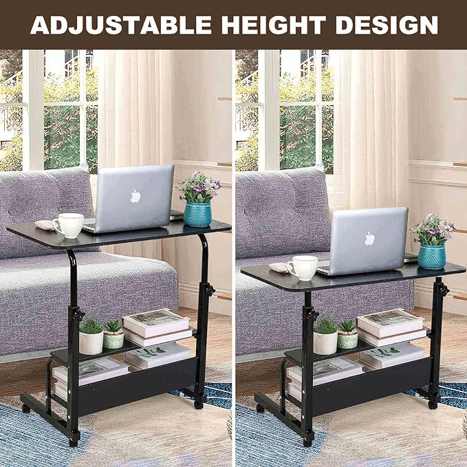 Adjustable Height Mobile Computer Desk for Small Space Rolling Desk with Wheels Desk Home Office Study Desk Portable for Bedrooms Work Desk Size 31.5x15.7 Inch Black with Storage Gaming Table B - LeafyLoom