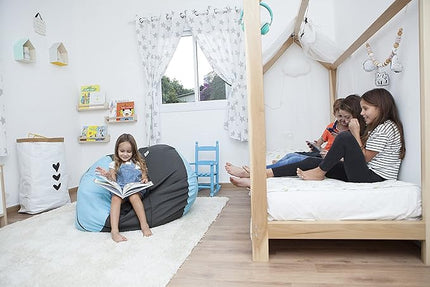 2 Sizes in 1 Stuffed Animal Storage Bean Bag Chair Cover for Kids & Adults | Washable XL Stuffie Seat | 100% Cotton | Pouf Organizer for Plush Toys, Linens, Quilts & Pillows | Blue Skies - LeafyLoom