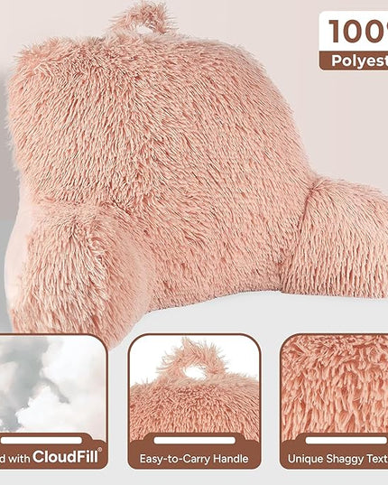 Klear Vu Shaggy Reading Pillow Back Rest Body Pillow for Adults and Kids, Lumbar and Arm Support on Bed, Chair, Couch, Sofa and Floor, 30" x 21", One Size, Apricot Sherbert - LeafyLoom