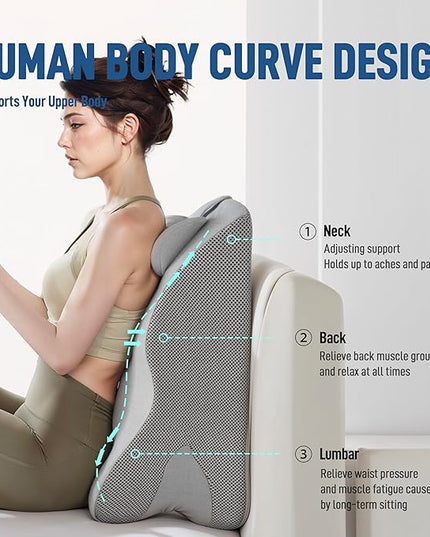 Reading Pillow for Bed Adult, Back Pillow for Bed Sitting Up, Back Support Pillow for Bed with Adjustable Headrest，Memory Foam Pillows for Abdomen, Lumbar, Back, Gray, 14.6 * 10 * 24IN - LeafyLoom