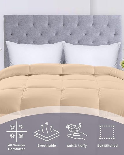 Utopia Bedding All Season 250 GSM Comforter - Plush Siliconized Fiberfill Comforter Twin - Box Stitched (Twin/Twin XL, Beige) - LeafyLoom
