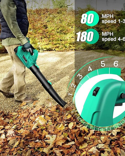 Leaf Blower - 320CFM 180MPH 21V Leaf Blower Cordless with 2 X 5.0 Ah Battery & Charger, Electric Leaf Blower Battery Powered Leaf Blower Lightweight for Snow Blowing & Lawn Care Yard Cleaning - LeafyLoom