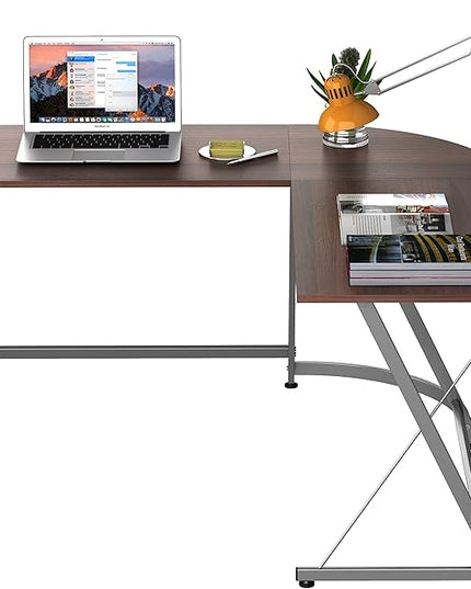 SHW L-Shaped Computer Gaming Desk, Walnut - LeafyLoom
