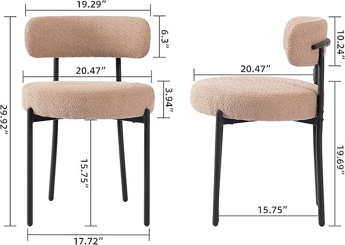 DYHOME Kitchen Chairs Mid-Century Modern Dining Chairs Set of 2, Kitchen Dining Room Chairs, Boucle Upholstered Wishbone Dining Chair, Camel Color - LeafyLoom