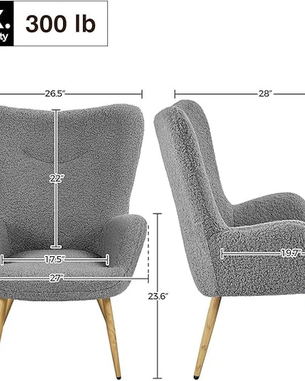 Yaheetech Boucle Accent Chair, Modern Fabric Armchair, Comfy Fluffy Barrel Chair, Reading Chair with High Folding Backrest and Metal Legs for Living Room/Bedroom/Home/Office, Gray - LeafyLoom