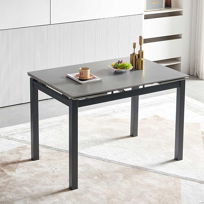 NicBex 43.31Inch Rectangular Expandable Dining Table,Minimalist Kitchen Table with Grey Ceramic Tabletop for 4 to 6,Dining Room Table for Kitchen,Small Space and Living Room,Space-Saving,Grey - LeafyLoom