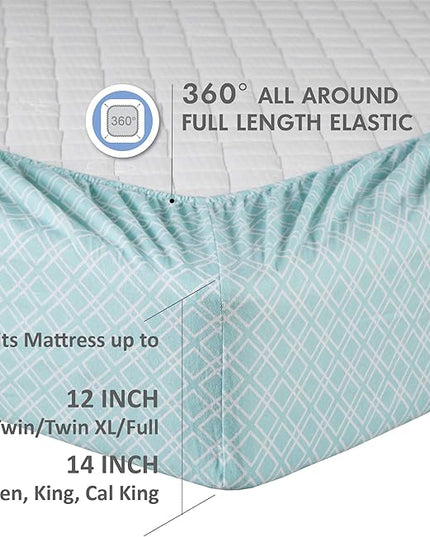 Comfort Spaces Cotton Flannel Breathable Warm Deep Pocket Sheets with Pillow Case Bedding, Full, Aqua Geo 4 Piece - LeafyLoom