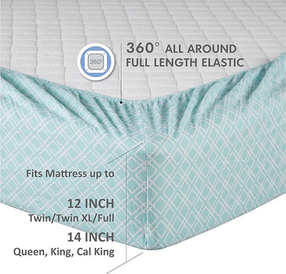 Comfort Spaces Cotton Flannel Breathable Warm Deep Pocket Sheets with Pillow Case Bedding, Queen, Aqua Geo 4 Piece - LeafyLoom
