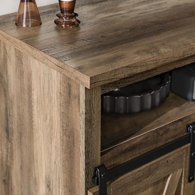 Walker Edison Clayton Farmhouse Sliding Double Barn Door TV Stand for TVs up to 58 Inches, 52 Inch, Rustic Oak - LeafyLoom