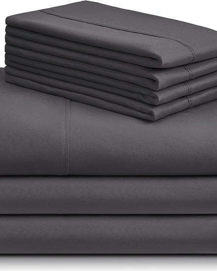 LuxClub 7 PC Split King Sheet Set, Breathable Luxury Bed Sheets, Deep Pockets 18" Eco Friendly Wrinkle Free Cooling Sheets Machine Washable Hotel Bedding Silky Soft - Dark Grey Split King - LeafyLoom