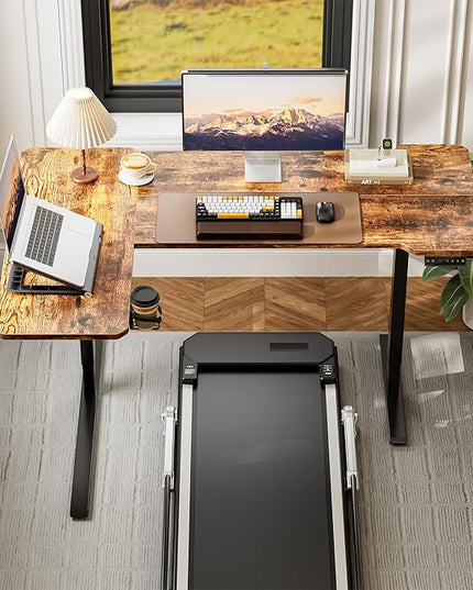 59" Reversiable L-Shaped Electric Standing Desk Adjustable Height Gaming Stand Up Corner Desk Sit Stand Home Office Computer Desk with Splice Board,Rustic Brown Top - LeafyLoom
