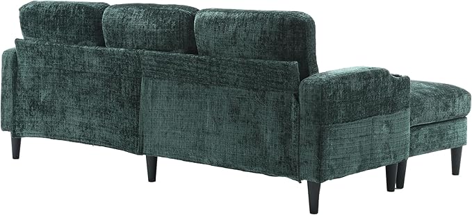 Convertible Sectional Sofa with Movable Storage Ottoman and Cupholders, 3 Seater L-Shaped Corner Couch,Chenille Upholstered Furniture w/Detachable Thicked Cushions for Living Room, Small Space - LeafyLoom